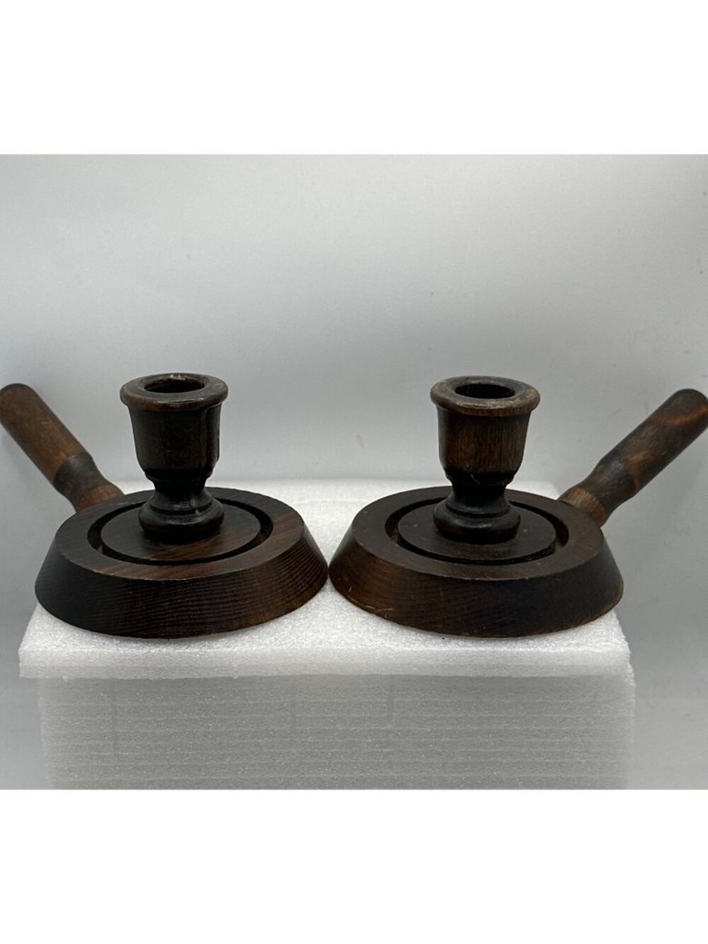 Vintage Wood Candle Holders Mid Century Colonial Style Chambersticks Granny - Picture 11 of 11
